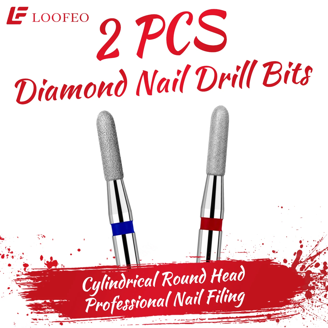 Round-top Cylinder Diamond Nail Drill Bit Set 2pcs Medium Fine Milling Cutter for Removing Dead Skin Cuticle Burrs Manicure Bits