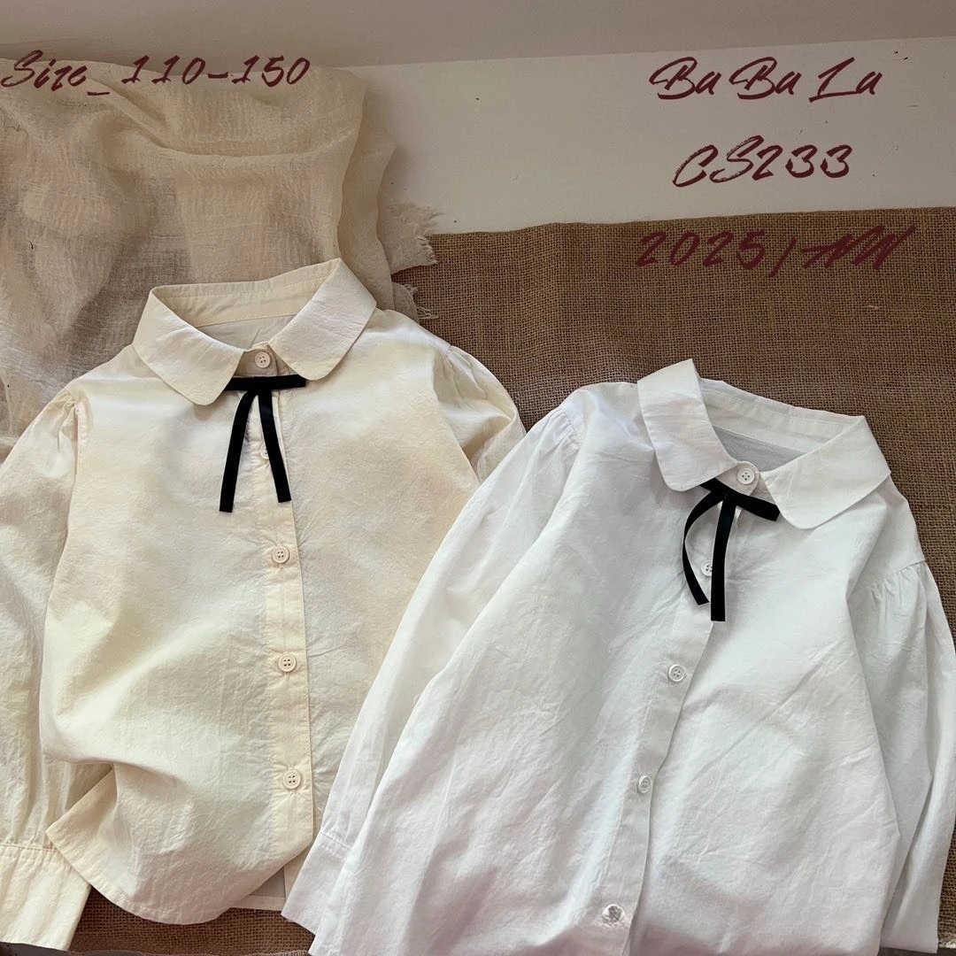 

Kids tops for Girls shirt 2025 autumn foreign style bow blouse