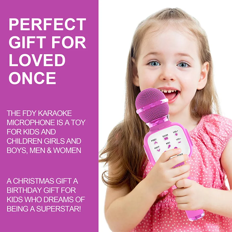 Q8 ميكروفون لاسلكي محمول باليد يعمل بالبلوتوث للأطفال يغني كاريوكي KTV صوت الكل في واحد مكبر صوت