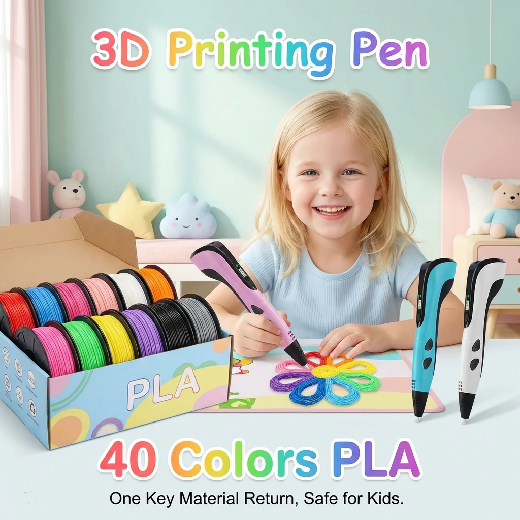 

New 3D Pen 3D Printing Pen Kids with Screen 40 Colors 1.75mm PLA Filament DIY Drawing for Children Boys Girls Birthday Gifts