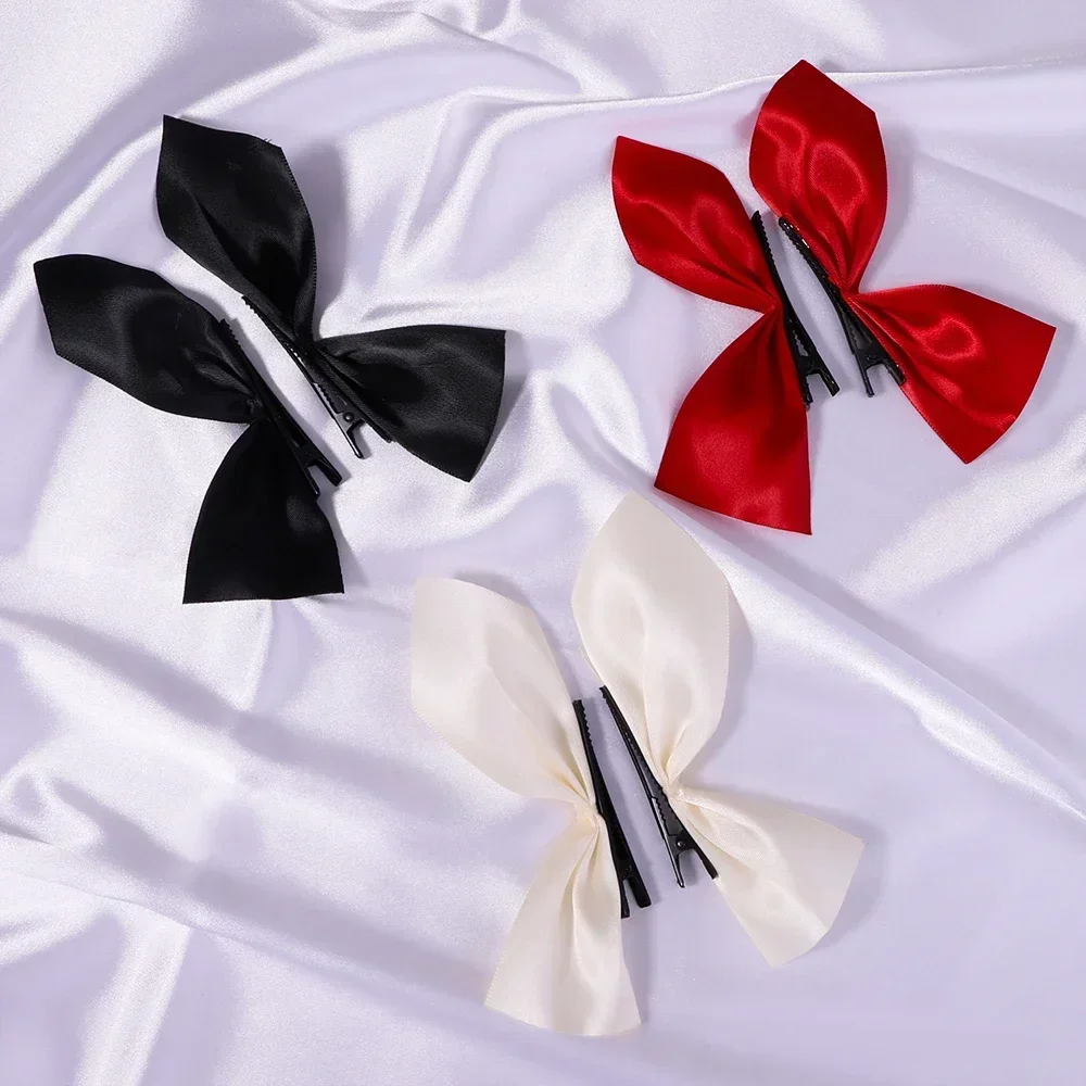 2pcs Black White Ribbon Hair Bows Clips Vintage Bowknot Side Hairpin Cute Girls Barrettes Headdress Hair Accessories for Women