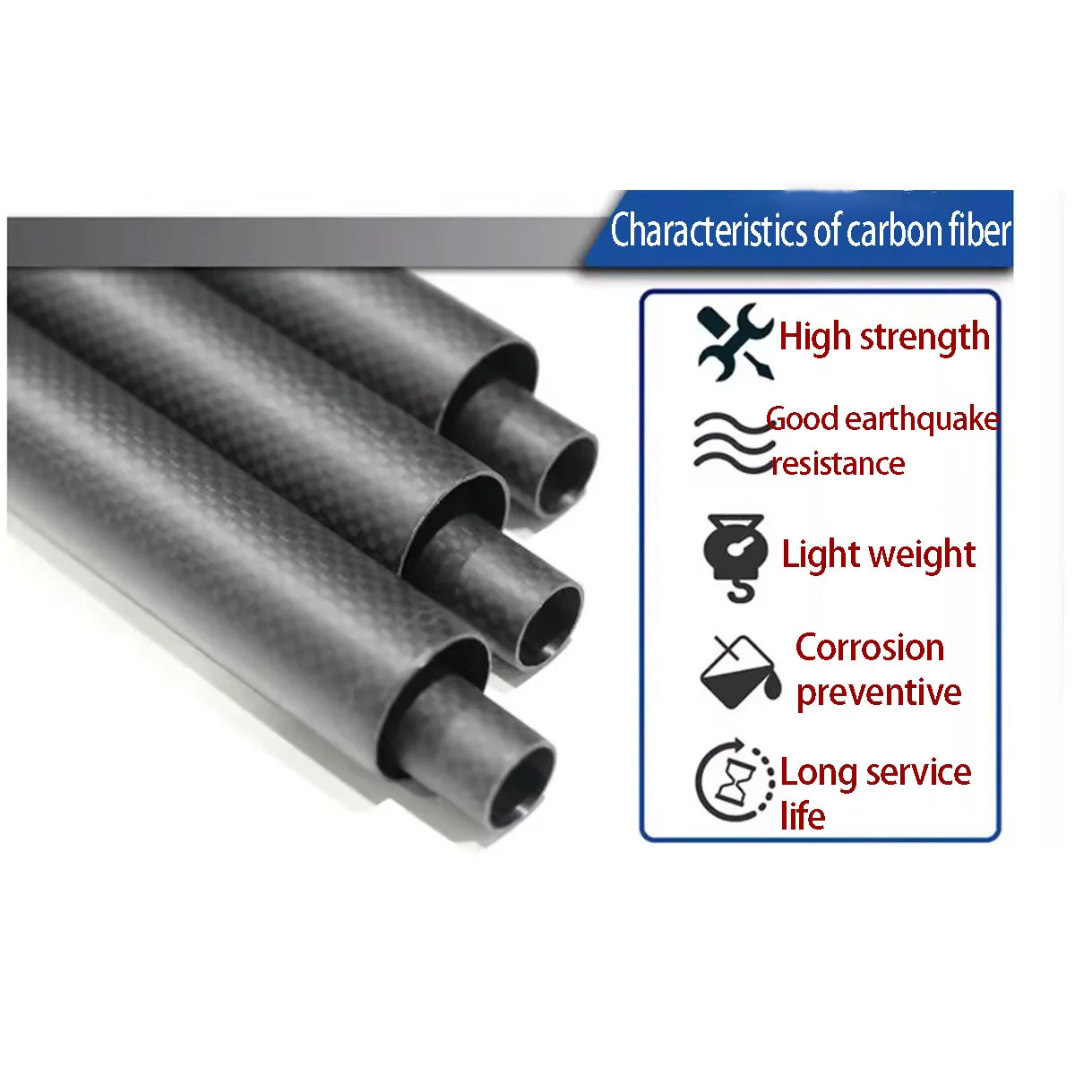 3K Carbon Fiber Tube Length= 500mm lD=24/25/26/27/28/30/32/33/35mm For RC Model Aircraft Drone Accessories OD=30-37mm