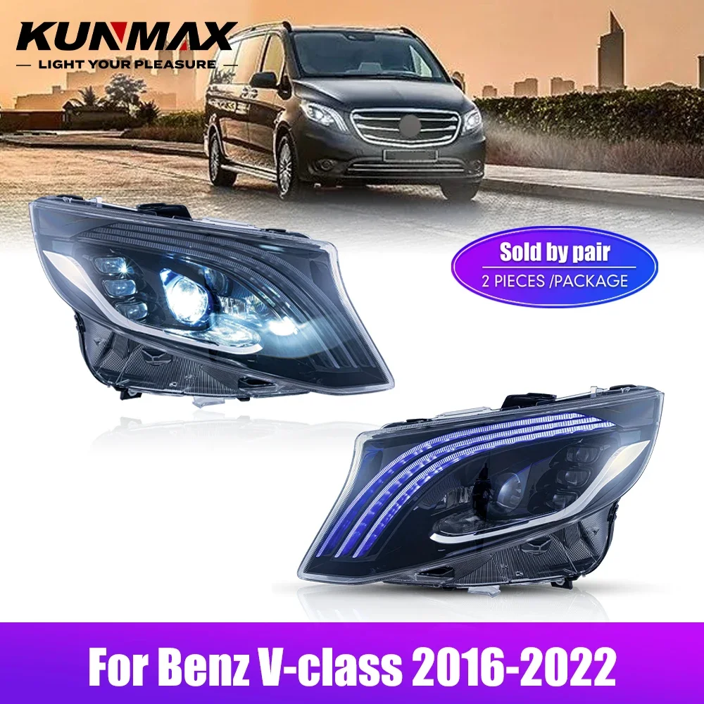 Pair Of LED Car Headlight Assembly For Benz V-class 2016-2022 Headlights DRL Tuning Signal Plug And Play Front Head Lamp
