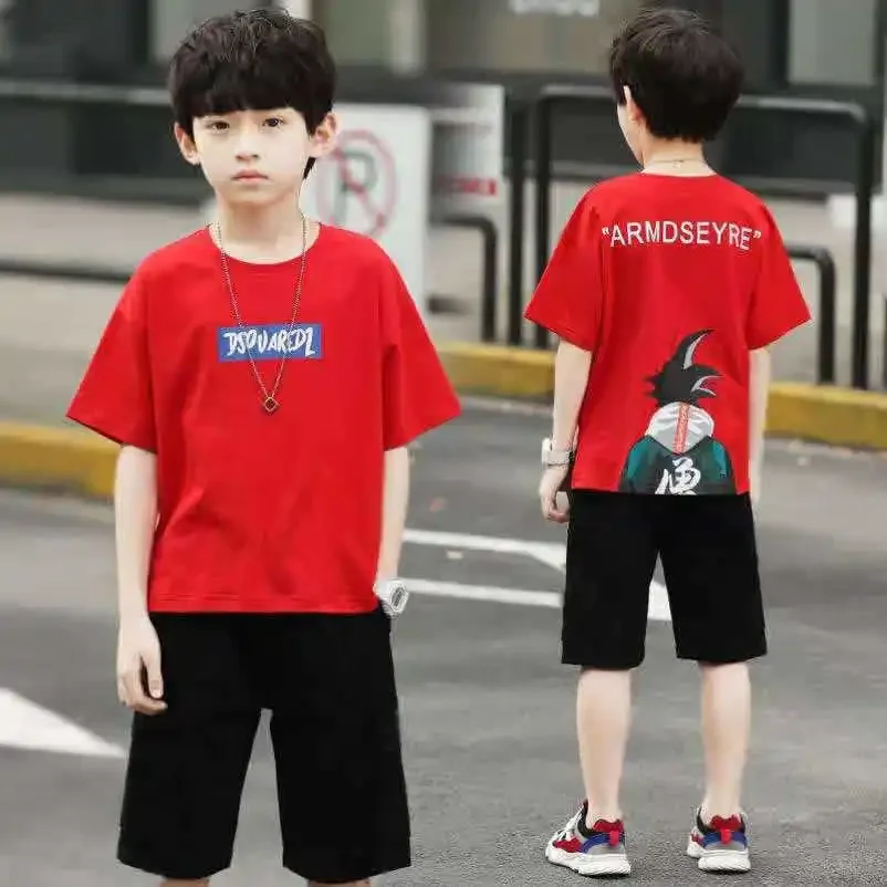 Summer Boys Clothes Sets T-Shirt + Pants Hip Hop Set Streetwear Baby Kids Tracksuit Children Clothing Suits 4 6 8 10 12 Years