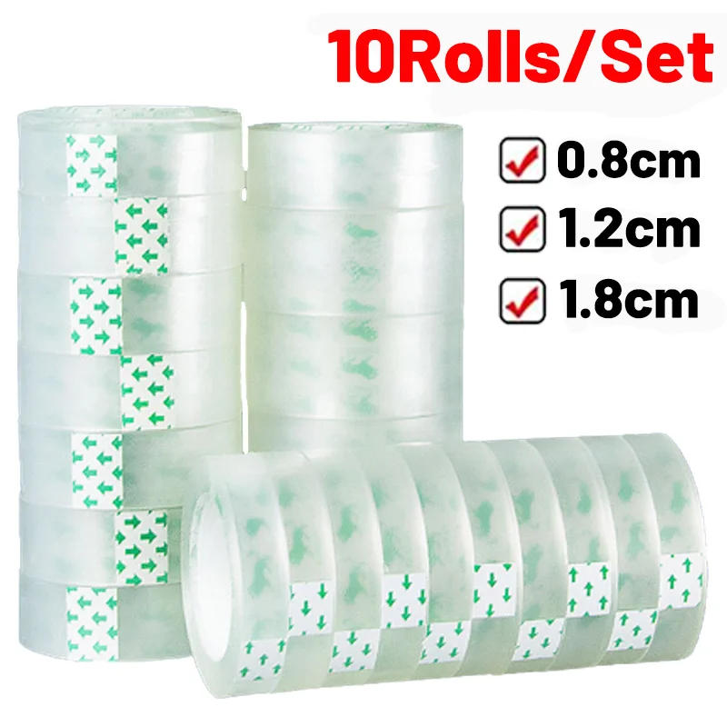 10 Rolls Multifunctional Transparent Tape Non-marking Repair Ultra-thin Home Office Clear Tape School Supplies 0.8/1.2/1.8cm