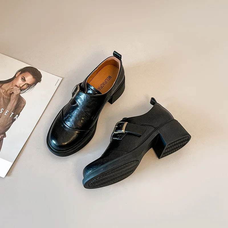 retro-british-style-belt-buckle-flats-women's-spring-2026-chunky-heel-slip-on-soft-leather-simple-commute-small-leather-shoes