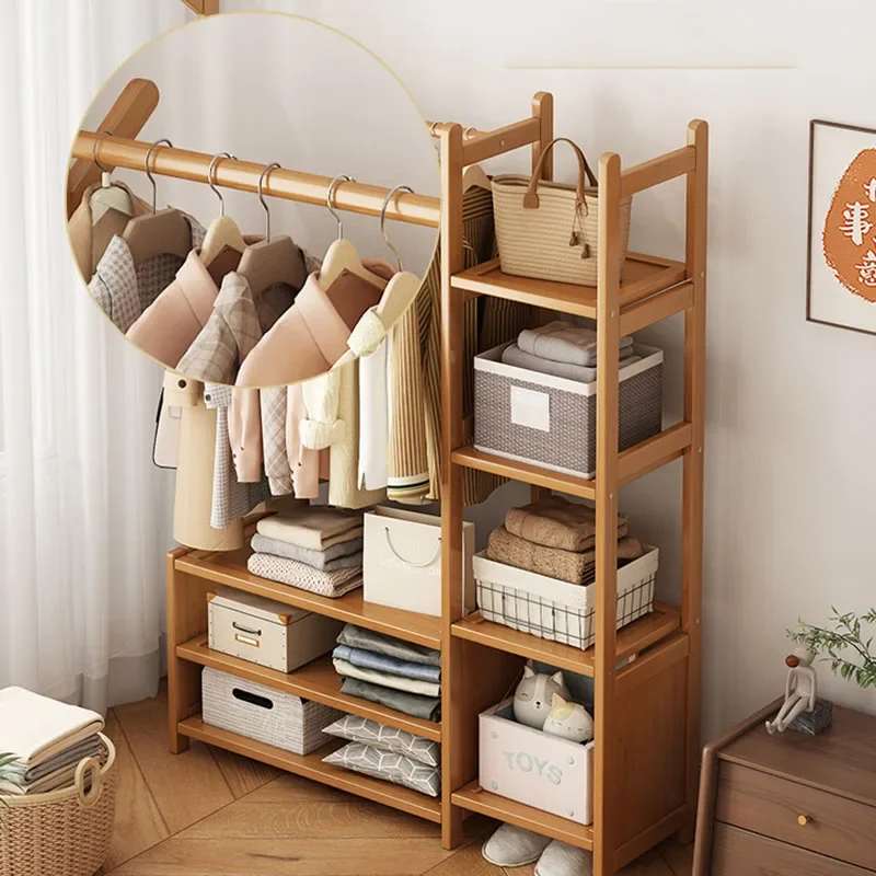

Multi-Functional Bedside Wardrobe Clothes Organizer Solid Wood Storage Cabinet With Hanging Rod Space Saving Bedroom Furniture