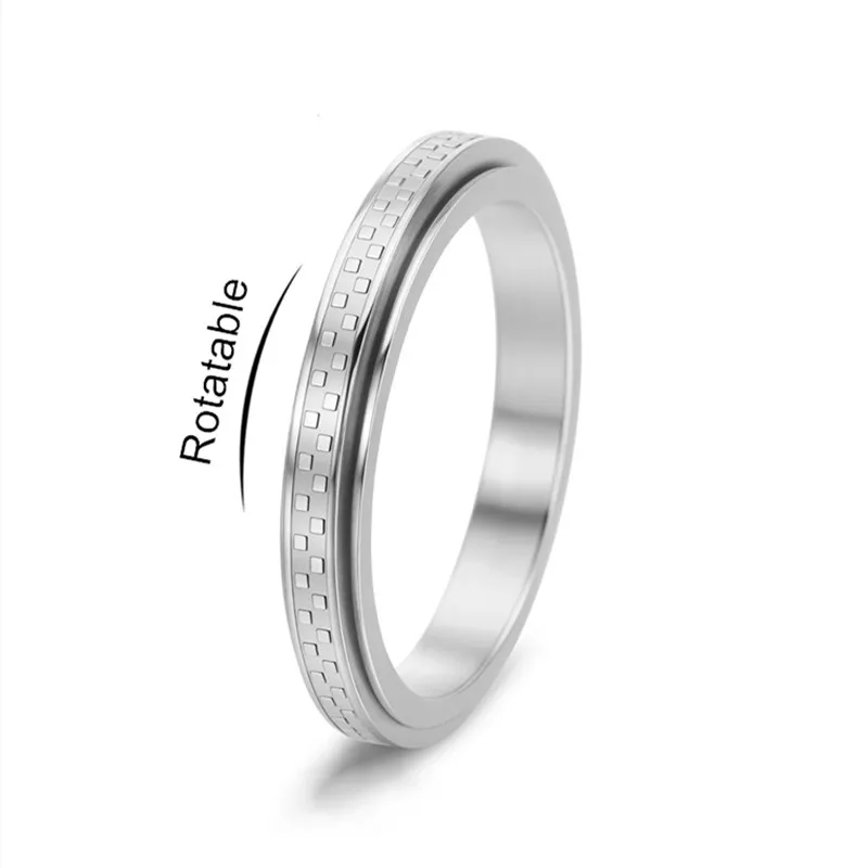3mm Thin Stainless Steel Checkered Pattern Spinner Ring Wedding Band for Women Girl Size 6-11