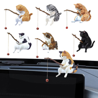 Cute Fishing Cat Figure Fish Landscaping Cartoon Cat Statue Sitting Fishing Little Cat Ornament Aquarium Decoration