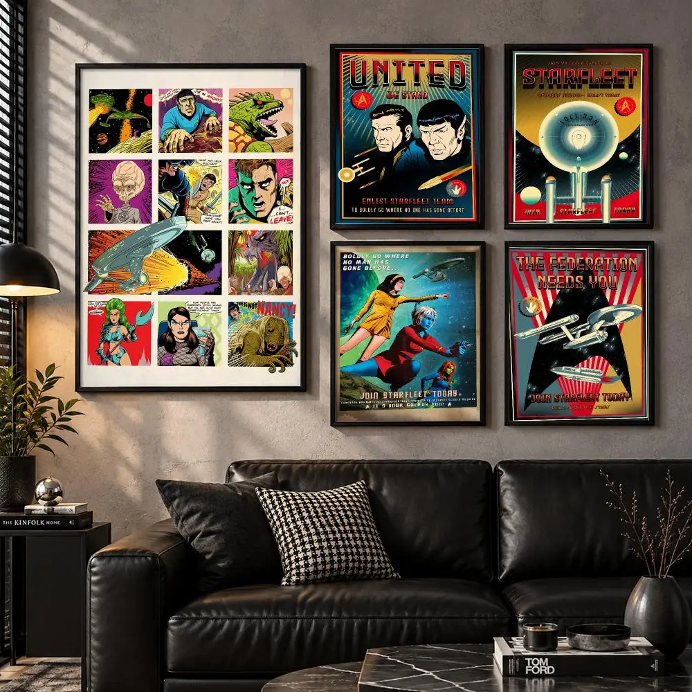S-Star Trek Vintage Poster Wall Art Sticker For Living Room Bedroom Bar Home Decor Mural Painting Decoration