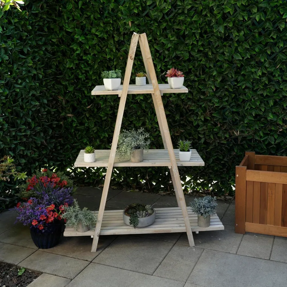 

Wood 3-Tier Triangular Storage Rack for Books, Plants, Decor, Rustic Display Rack with 3 Shelves