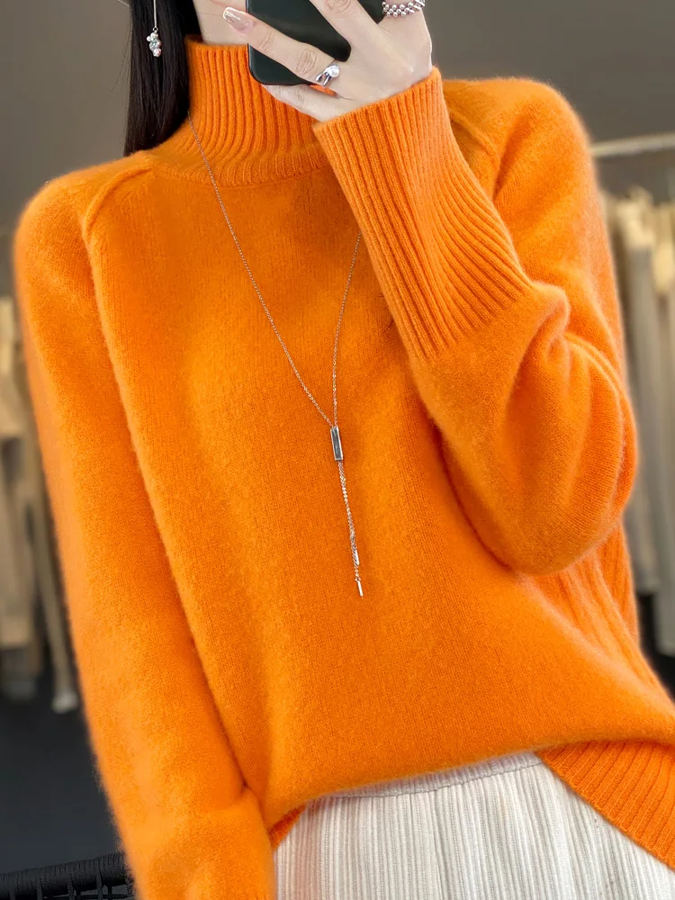 100% Merino Wool Autumn Winter Thickened Women Sweater Long Sleeve Turtleneck Pullover Soft Warm Wool Casual Knitwear Female Top