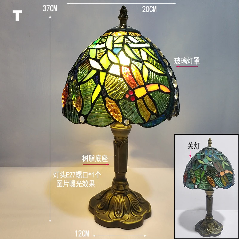 Klassieke kleurrijke tafellamp van gebrandschilderd glas E27 Vintage barokke mediterrane stijllamp voor slaapkamer, nachtkastje, bar, huisverlichting