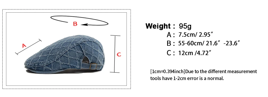 Denim Plaid Vintage Männer Berets Gewaschene Baumwolle frauen Baskenmütze Retro Casual Einfarbig Flache Kappe Sommer Sonnenblende Kappe Einstellbar – Detail 3
