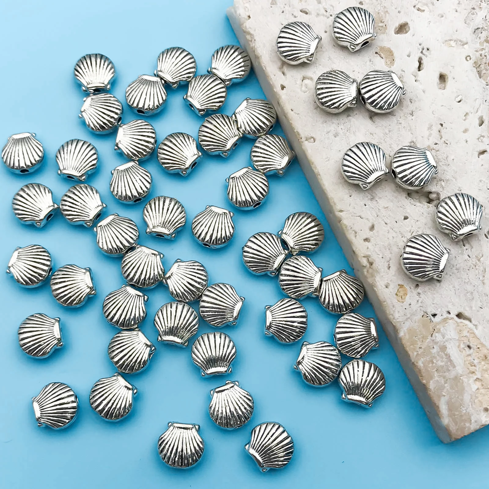 10/20/30Pcs Antique Silvery Marine Charms Shell Shaped Loose Spacing Beads For Jewelry Making Necklaces Bracelets Accessories