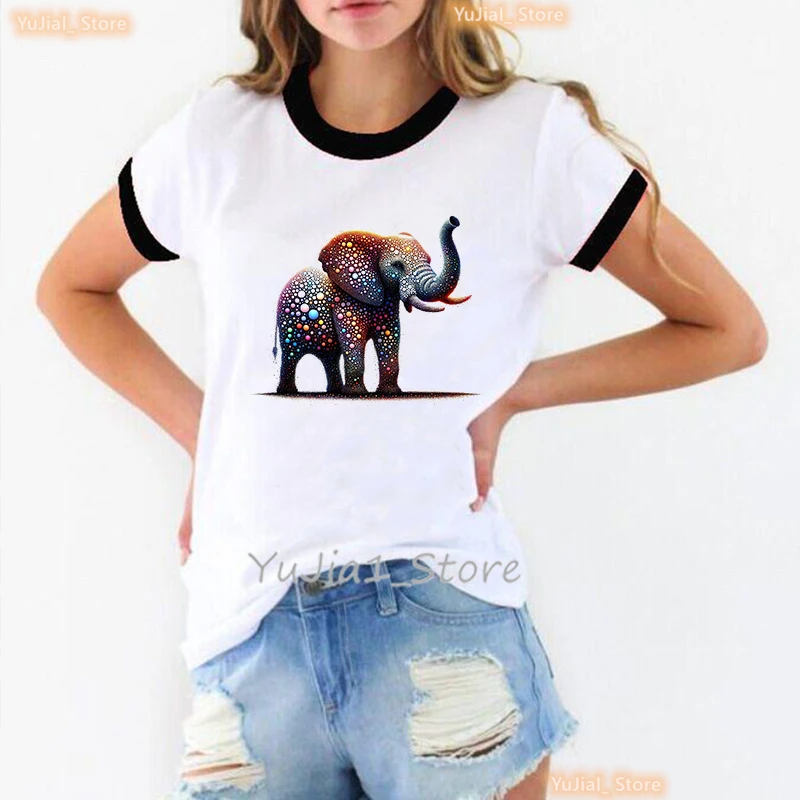 Camiseta con estampado de elefante de acuarela para mujer, camiseta de manga corta a la moda de verano, ropa Harajuku Kawaii, camiseta blanca