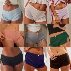 Pantalones cortos de cintura baja Y2K, Shorts con abertura lateral, cintura elástica, ajustados, ropa de estar por casa cómoda