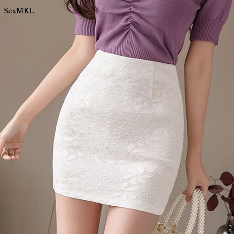 Women Summer Black Mini Skirts Lace Casual High Waist Faldas Largas Korean Fashion Clothing Slim Bodycon Y2k White Micro Skirt