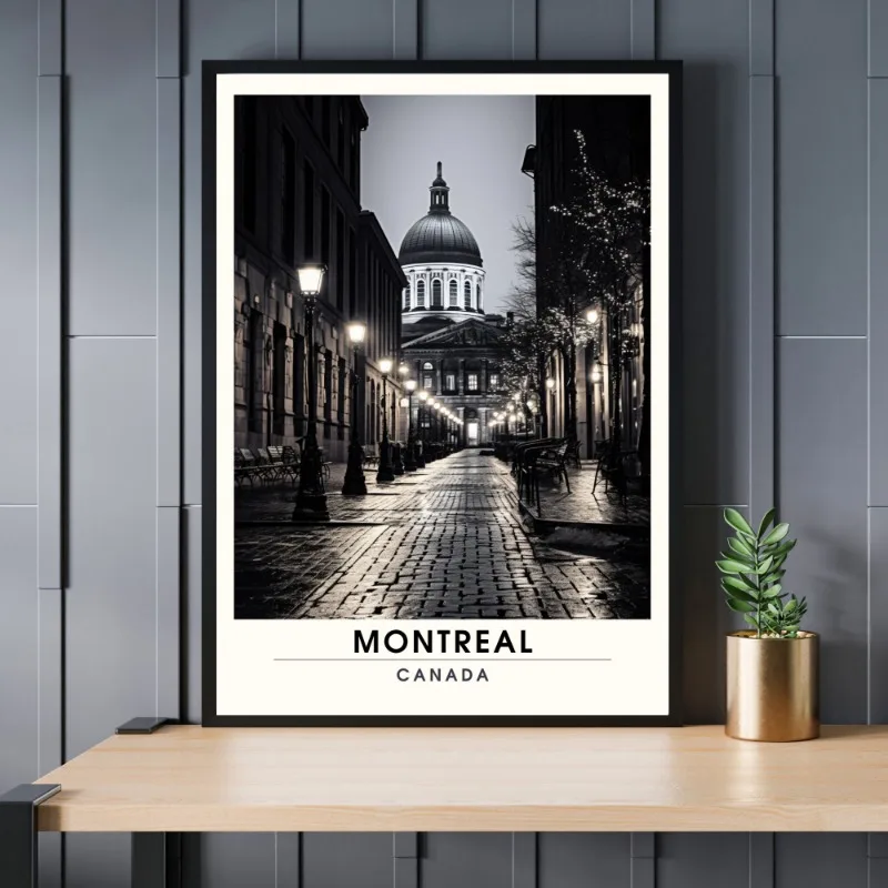 Black and White Color Day Night View Montreal Quebec Travel Poster Canvas Printing Decor Living Room Bedroom Wall Art Home Decor