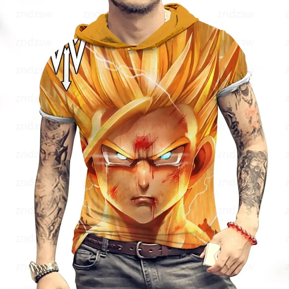 Dragon Ball Z T-shirts Man Men's T-shirt Hooded Tops Y2k Goku Oversized Streetwear Vegeta Essentials T-Shirt Anime High Quality