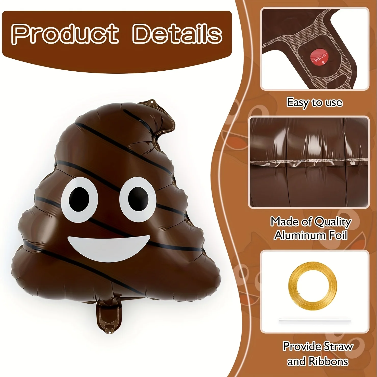 6 Pcs Funny Poop Balloons,22 Inch Poop Aluminum Foil Balloon , Prank Joke Party Decoration, Halloween Party Decorations