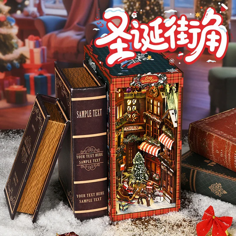 

Christmas Street Corner Bookend 3D DIY Model, Hand-Assembled House for Bookshelf Decor, Festive Village Display & Collector Toy