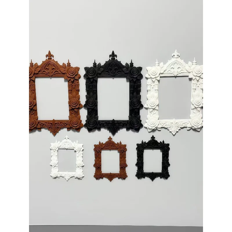 1:12 Scale Dollhouse Gothic Photo Frame, Vintage Carved Ornate Mirror Frame, Miniature Wall Decor for Dark Academia Diorama
