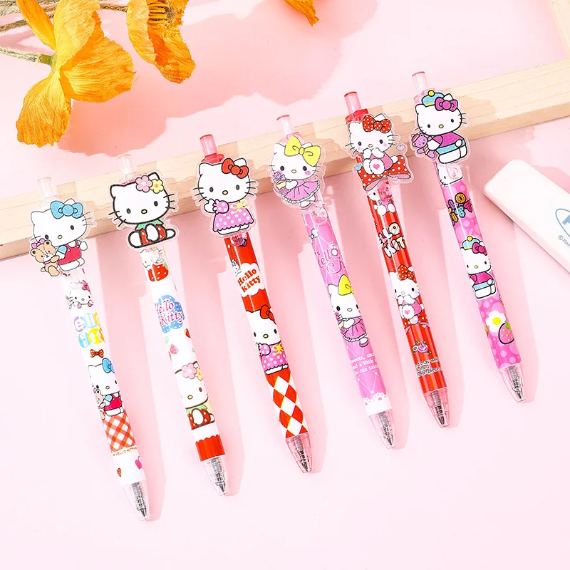 Creative Cute Cartoon Hello Kitty Acrylic Patch 0.5mm Press And Play Cartoon Design Gel Pen Student Supplies Signature Pen