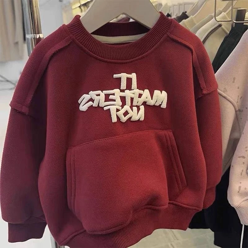 Boys Korean Style Fleece Thickened Hoodie 2026 Autumn Winter Kids Tops Children Casual Pullover Sweatshirt Warm Streetwear