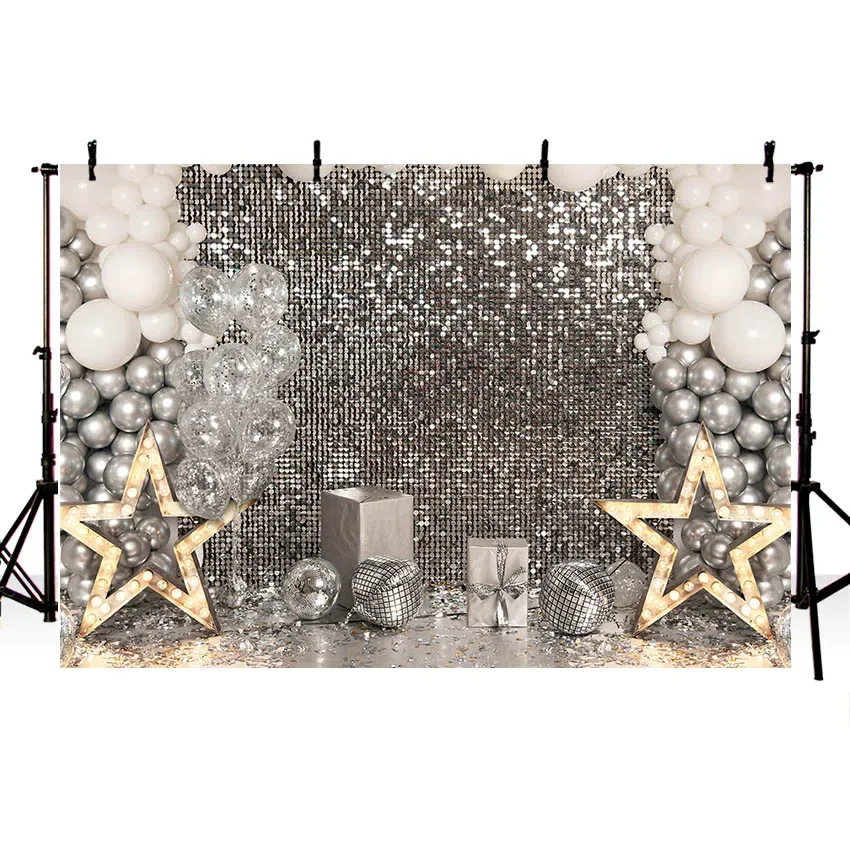 Mehofond Photography Background Silver Glitter Balloons Gift Girls Birthday Party Cake Table Decorations Backdrop Photo Studio
