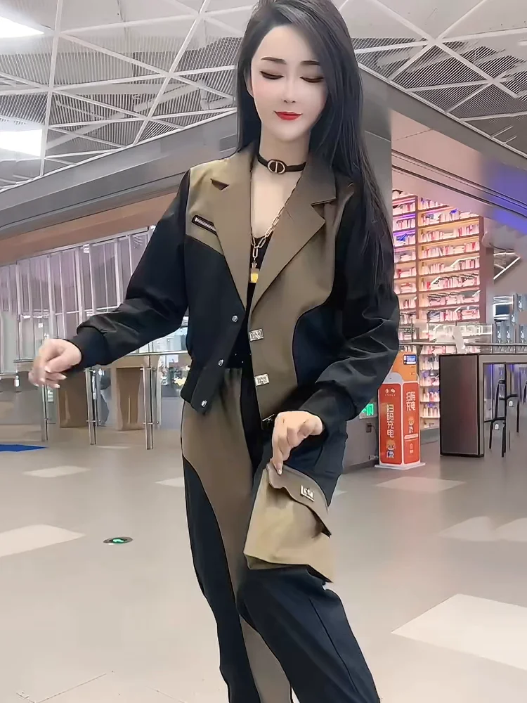 

Korean style fashion suit women's 2025 new loose and versatile patchwork jacket+slimming leggings street two piece set