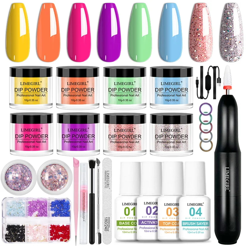 

Dip Powder Nail Set Glitter Dipping Powder kIt with Nail Drill No Need Lamp Cure Nail Natural Dry Dip Nail Decoration Kit