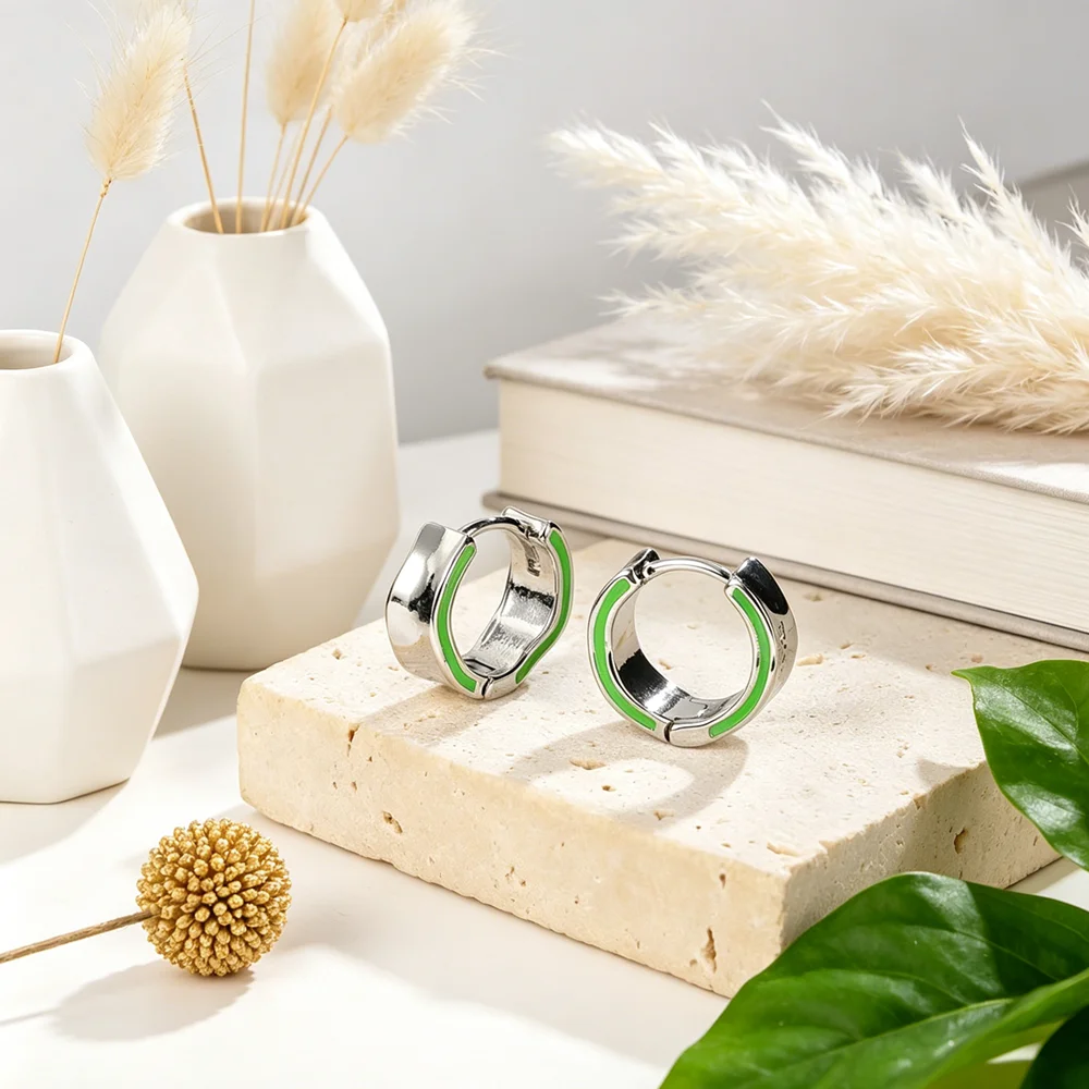 Newest Style 925 Sterling Silver Earrings Women Light Green Color Hoops Earrings Fashion Jewelry For Engagement Appointment