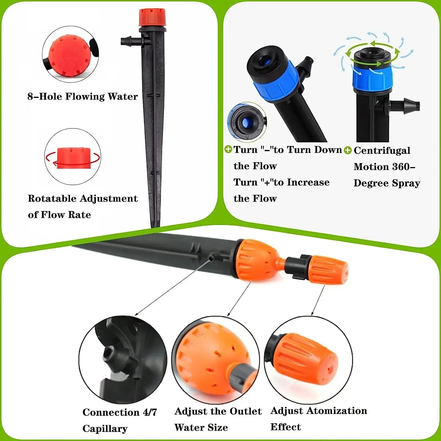 266FT Drip Irrigation Kit Four Type Watering Methods with 8/11mm Main Hose and 1/4 Branch Tubing for Garden Yard Lawn Greenhouse