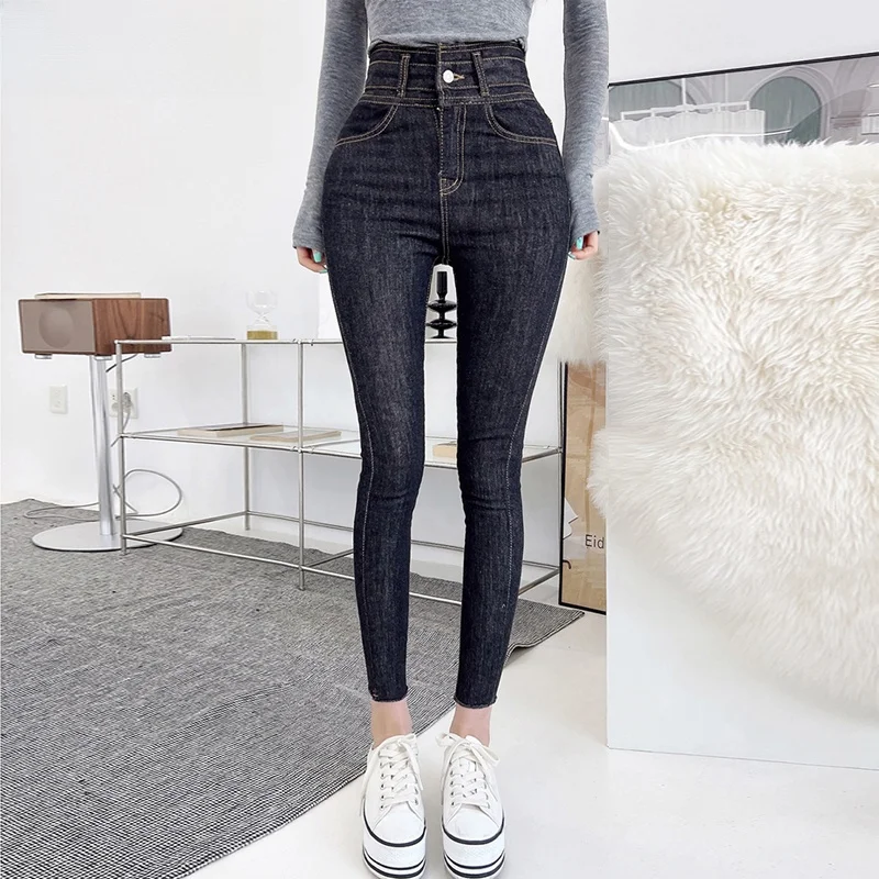 

High Waist Retro Denim Jeans Women's Autumn Faion New Sle Korean Version Elastic Slimming Ankle-Length Pencil Pants
