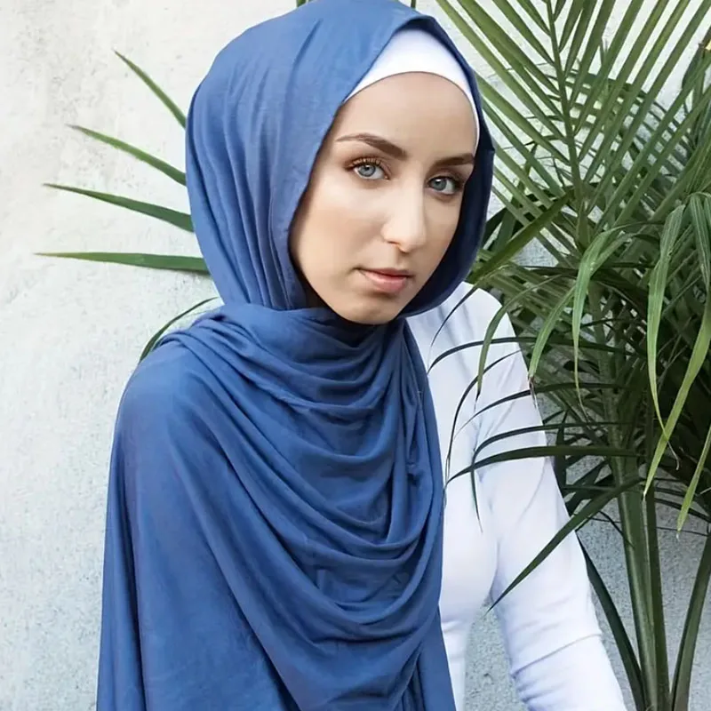 Soft Stretch Scarf Solid Color Hijab Simple Shawl Elegant Head Wrap Bandana Turban Casual Sunscreen Travel Beach Towel