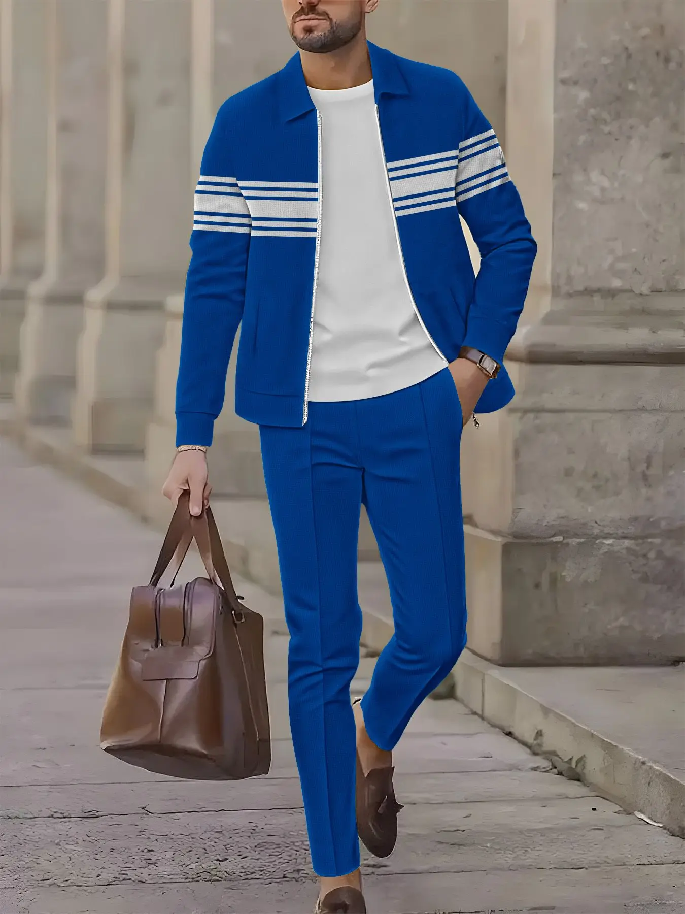 

Комплект из 2 предметов, модный мужской спортивный топ с длинными рукавами и длинные брюки в европейском и американском стиле.