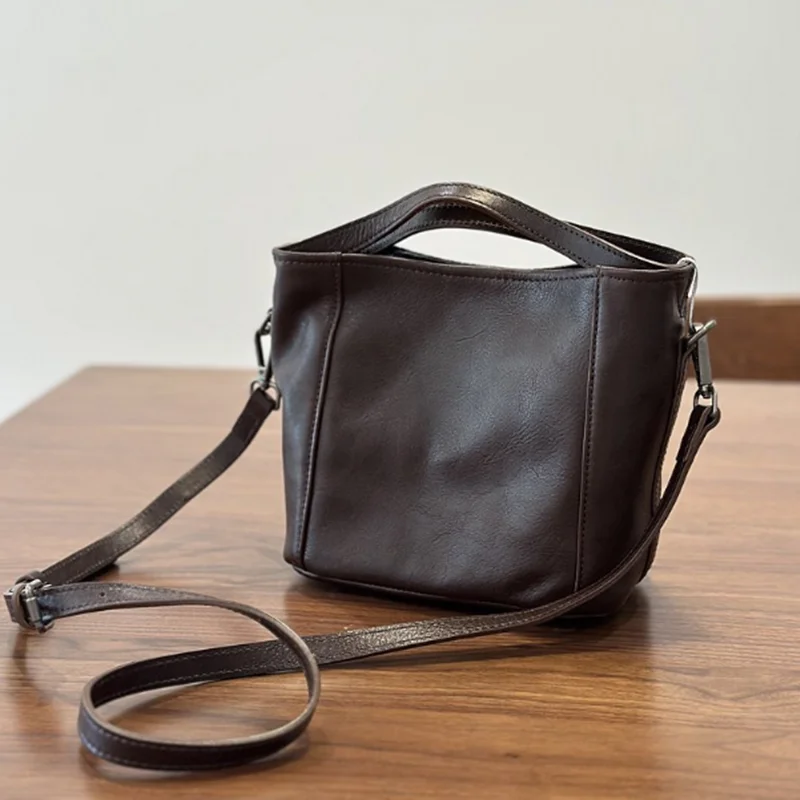 

Сумка-ведро из натуральной кожи, женская корзина для овощей, ручная, через плечо, сумка через плечо, верхний слой воловьей кожи, высокое качество 2025 г.