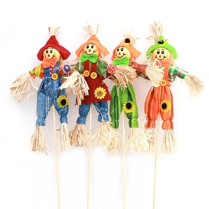 ABKO-4Pcs pequeña decoración de espantapájaros de cosecha de otoño para jardín, hogar, patio, Halloween, fiesta de Acción de Gracias, suministros para recuerdos