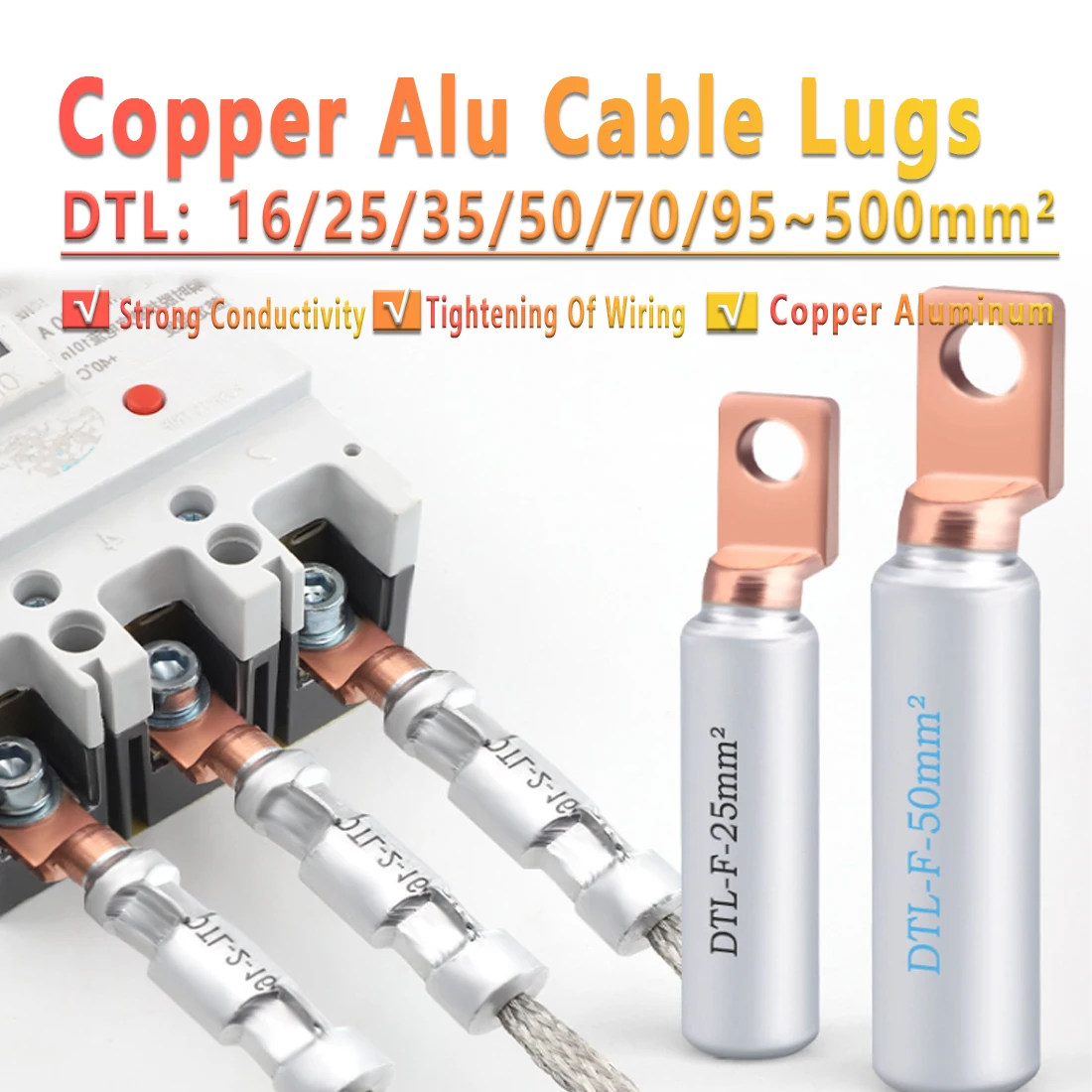 

DTL-2 Copper Aluminum Terminal Lug Wire Connector Cable Crimp Terminals DTL-2-16/25/35/50/70/95/120/125/185/240/300/400/500mm2