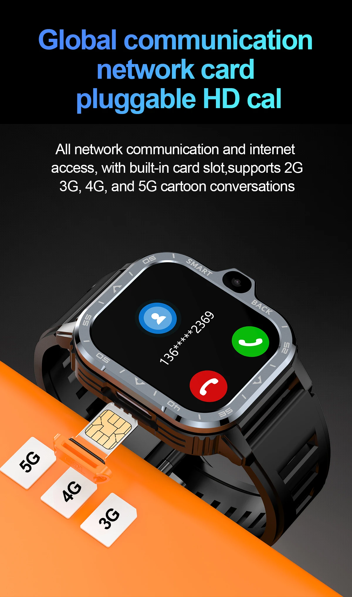 VALDUS 4G Sim Card Android Phone Smartwatch 5G GPS WIFI Dual Camera 2024 Black PGD Smart Watch