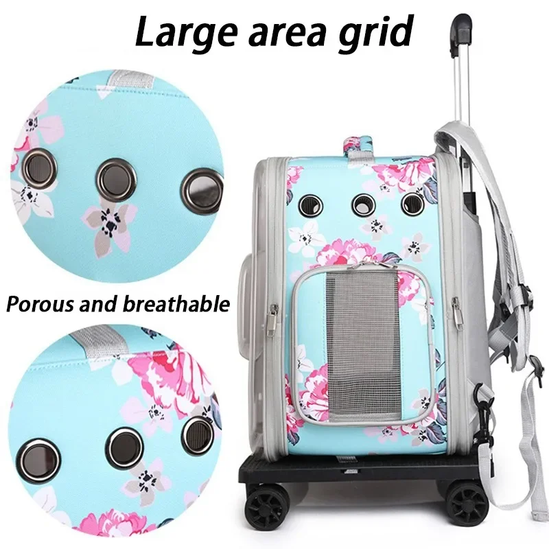 Outdoors Folding Cat Stroller Lightweight Portable Bags Cat Carriers Transparent Cats Stroller Wheels Detachable Suitcase Pet