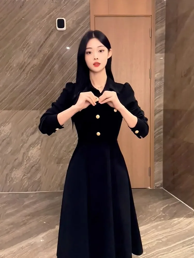 ドレス 長袖 レディース シビルウェディング 冬 ベルベット ツイスト オールマッチ プリーツ 長袖 Hライン ミニマリストスタイル 通勤