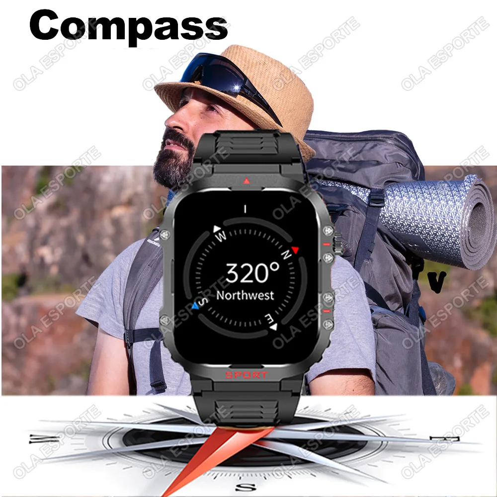 الجديد في ساعة ذكية GPS للرجال والنساء، مصباح يدوي عسكري Amoled مقاوم للماء، رياضي خارجي، بلوتوث، مكالمة ذكية، سوار ذكي