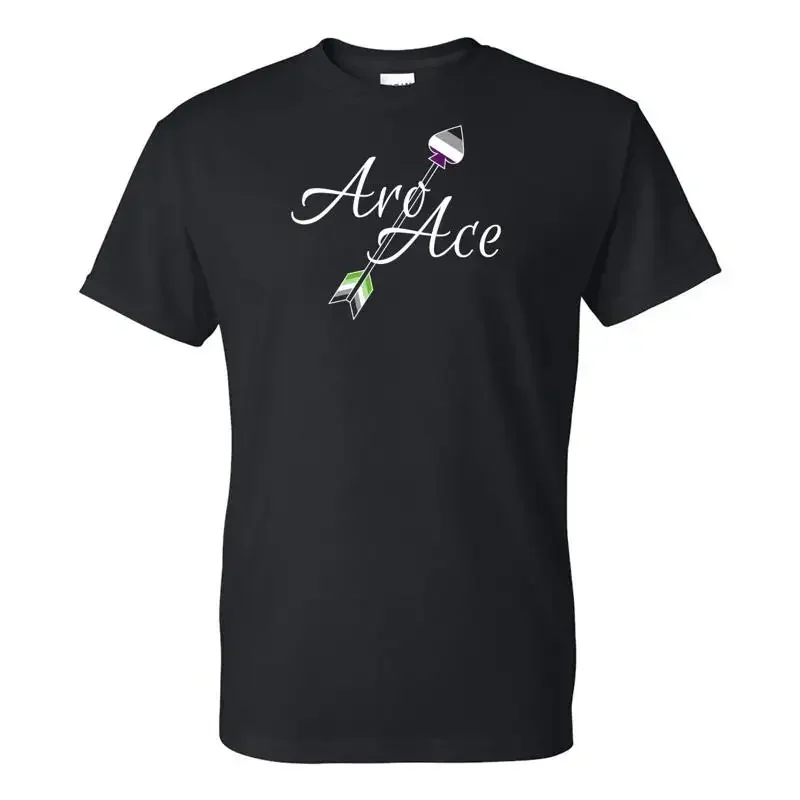 AroAce Arrow Aromatic Asexual Pride Month Flag Script T Shirt Black