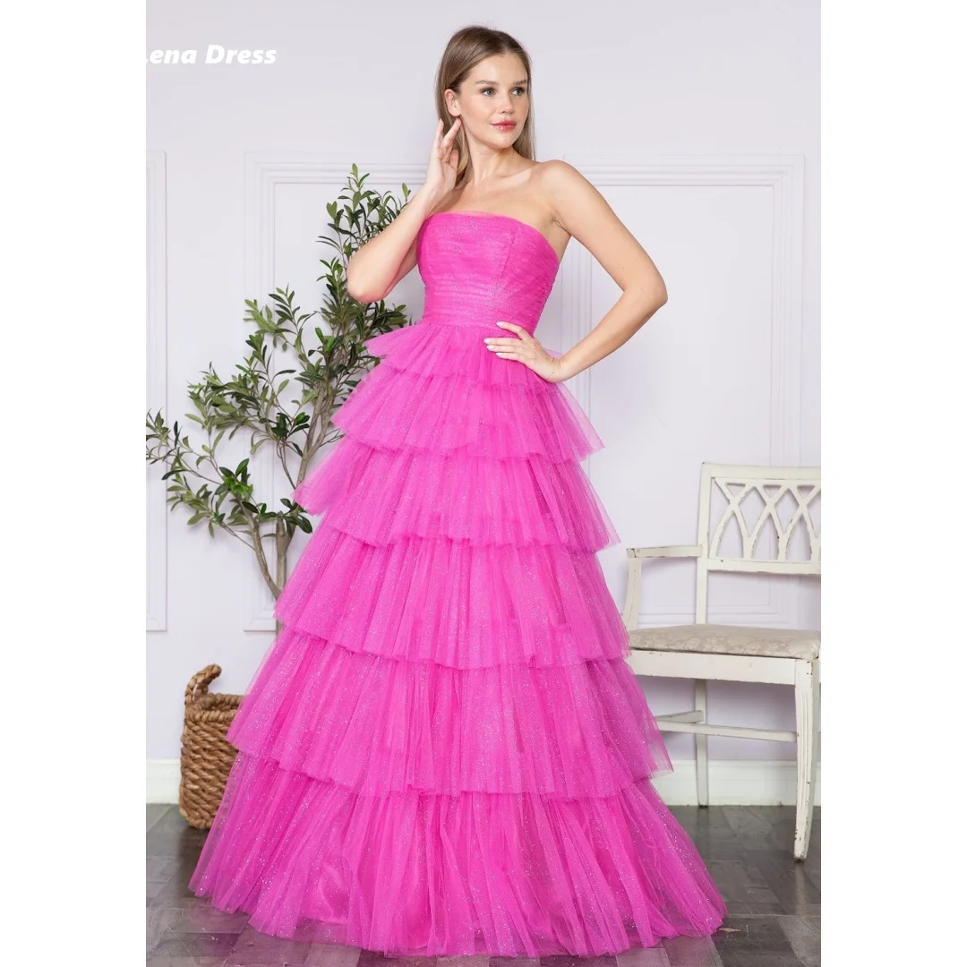 

Lena Layered Wedding Party Dress Women Elegant Party Strapless Gauze Evening Luxury Dress 2024 Line A Graduation Dresses Shiny