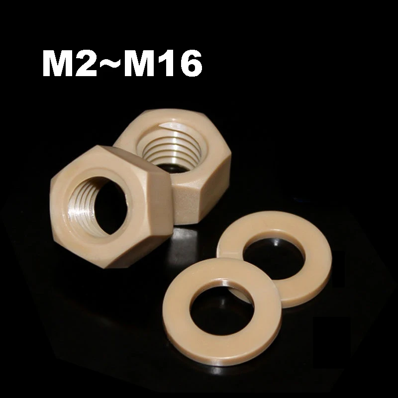 Yiqianyuan PEEK Hex Nuts And Flat Washers M2 M2.5 M3 M4 To M16 Insulating For 3D Printer Medical Chemical Electronics DIY