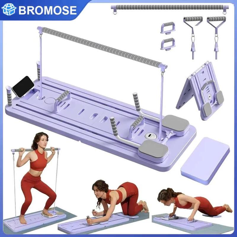 Bromose Planche de fitness pliable pour Pilates, équipement d'entraînement abdominal multifonctionnel avec rebond automatique