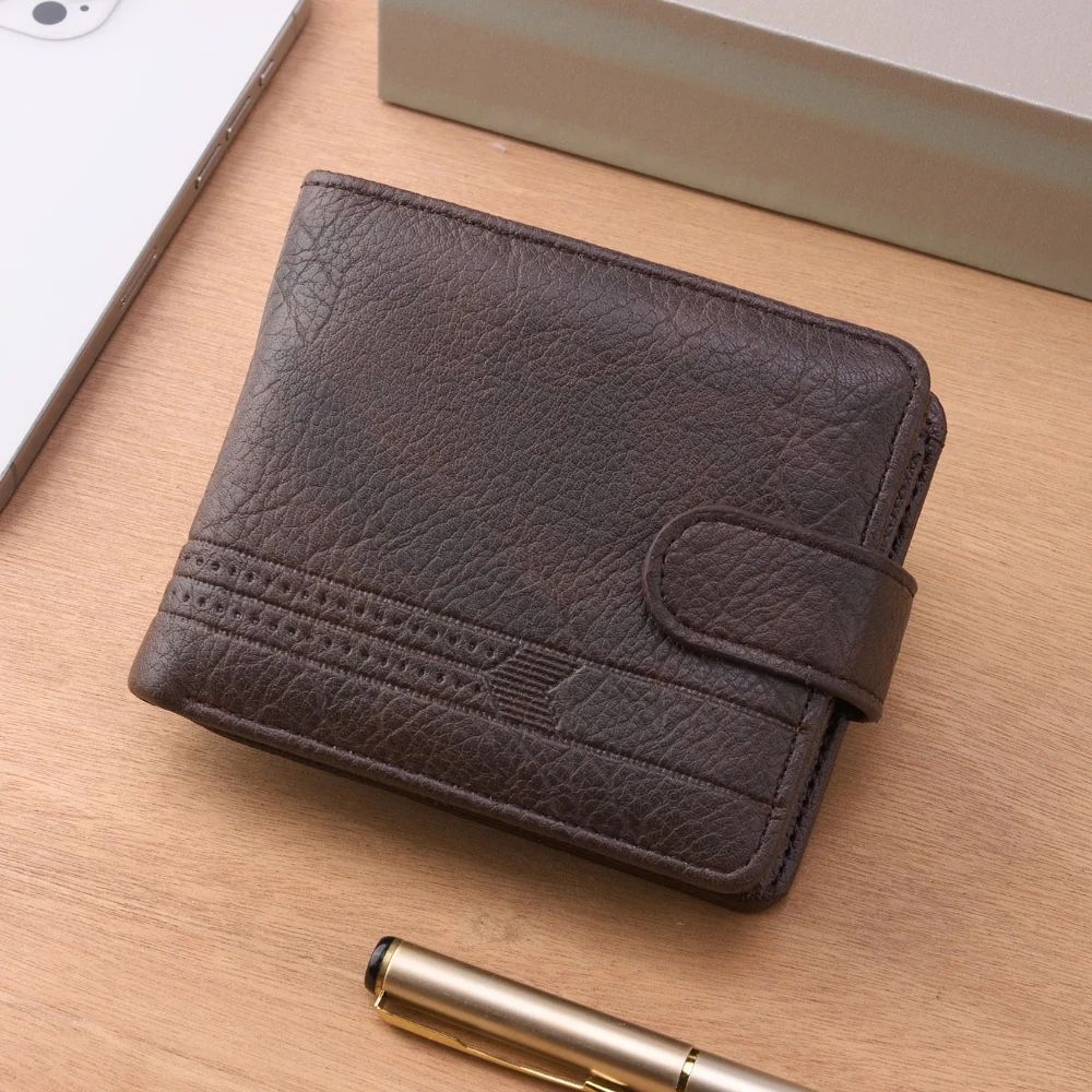 محفظة جلدية رفيعة للرجال، محفظة بسحاب عالي الجودة مع جيب للعملات المعدنية، حامل بطاقات قصير متعدد كاجوال للرجال للاستخدام اليومي