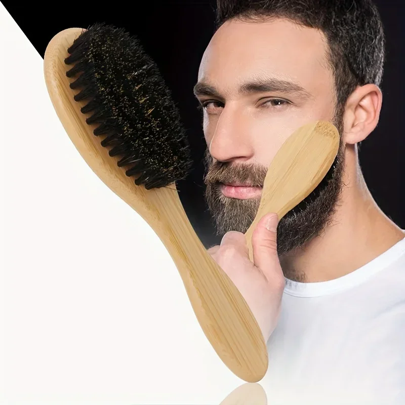 1 cepillo de pelo multifuncional con mango de bambú, peine de peinado de barba con cerdas de melena, herramienta de peluquería Manual sin perfume para hombres